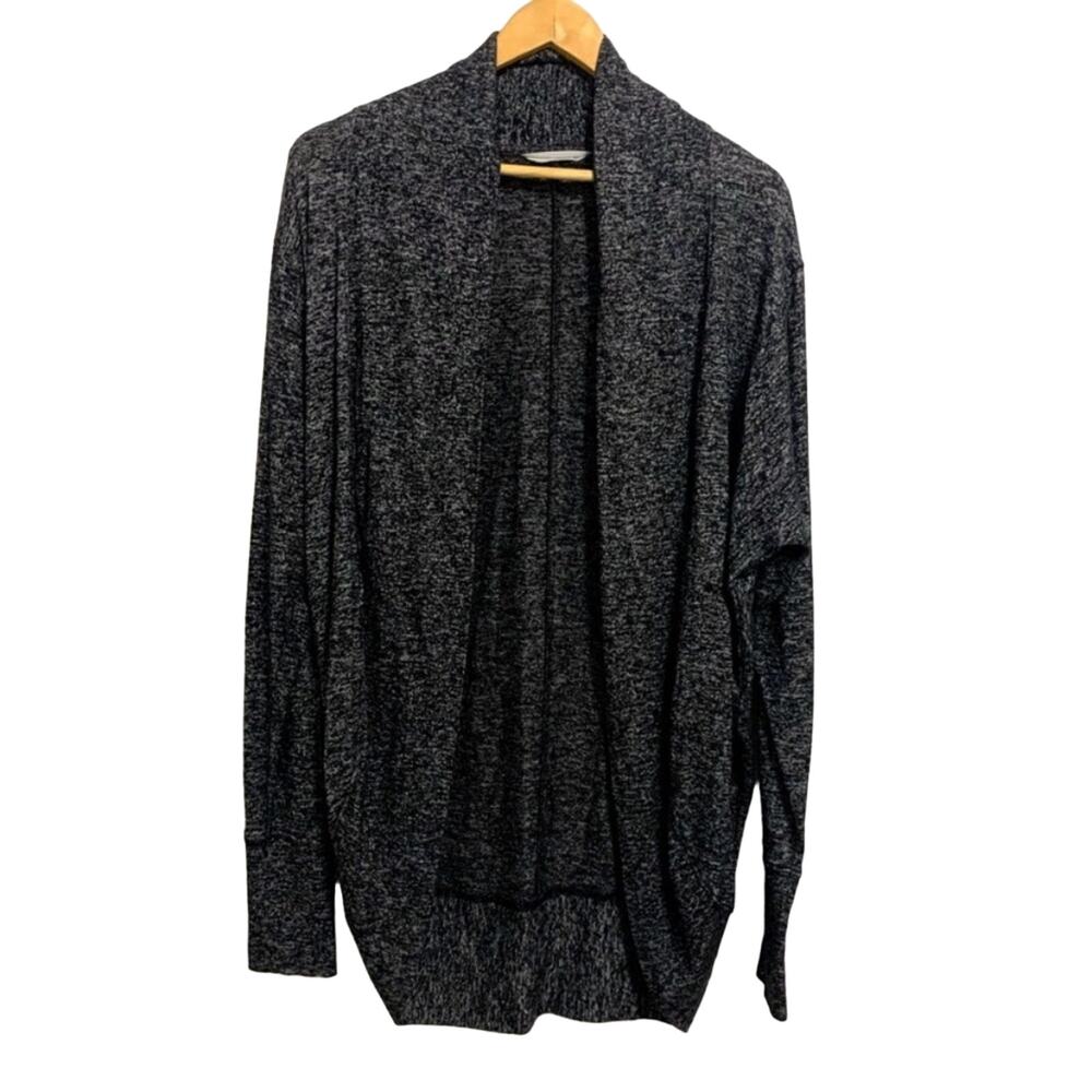 Athleta Marled Black Open Front Shawl Sweater